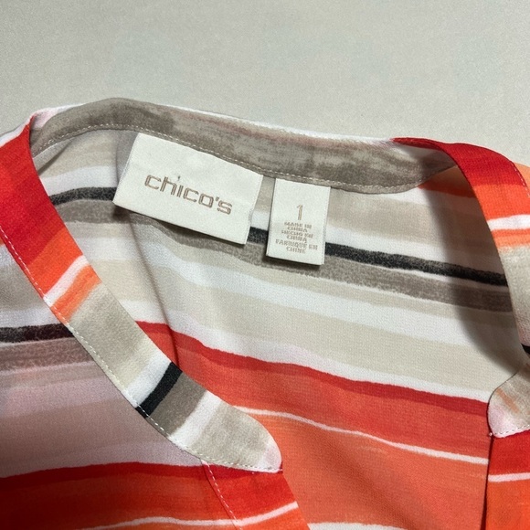 Chico’s Orange, White & Black Striped Blouse – Size 1 (S/M) - Picture 6 of 9